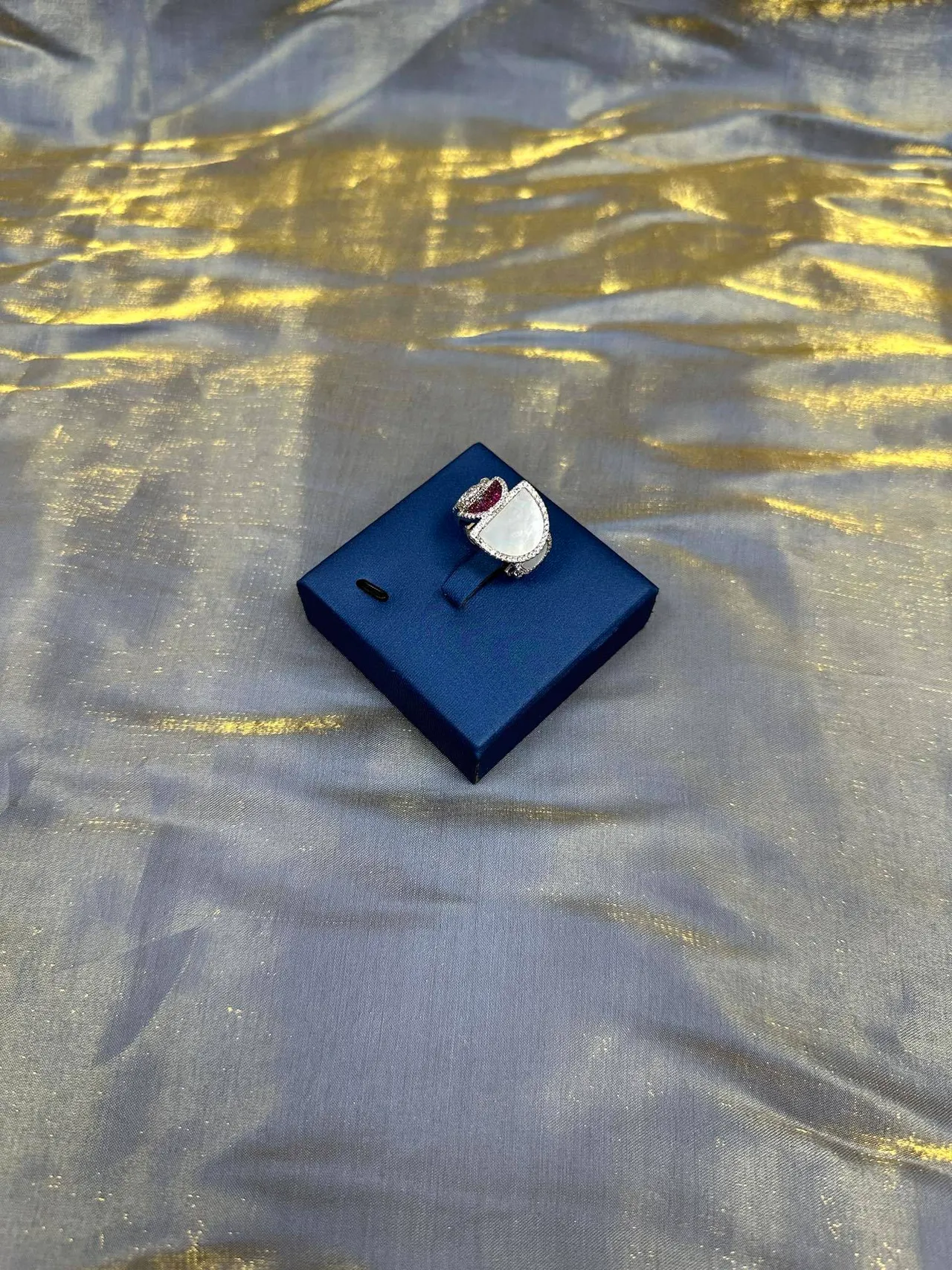 White Red Asymmetrical Multi-Stone Ring 8