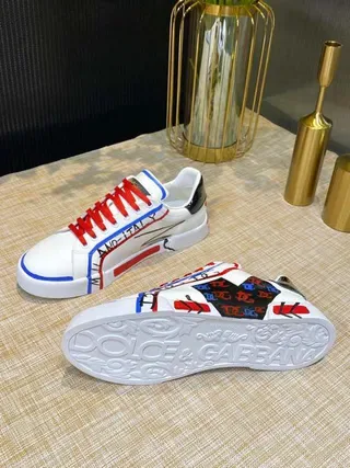 White Red Blue Graphic Print Low-Top Lifestyle Sneakers 5