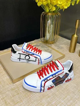 White Red Blue Graphic Print Low-Top Lifestyle Sneakers 6