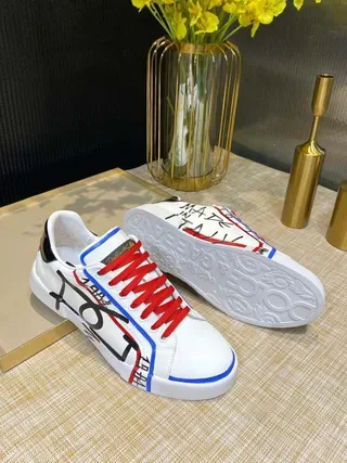 White Red Blue Graphic Print Low-Top Lifestyle Sneakers 7