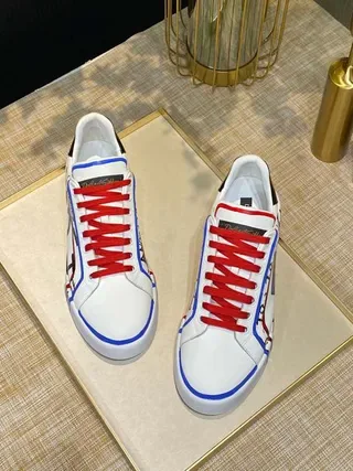 White Red Blue Graphic Print Low-Top Lifestyle Sneakers 8