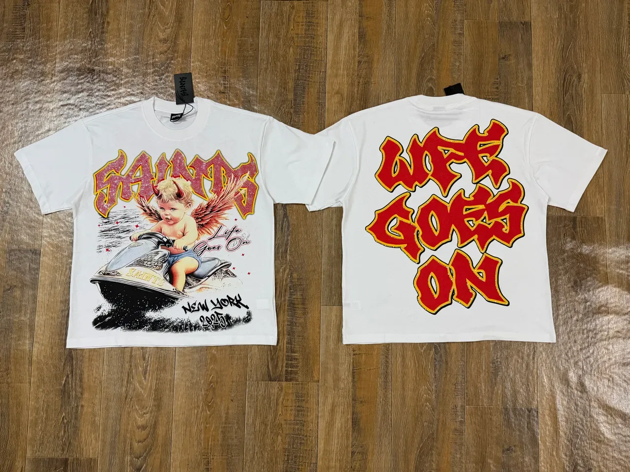 White Red Graphic-Print Crewneck T-Shirt 4