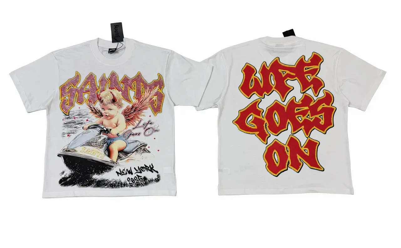 White Red Graphic-Print Crewneck T-Shirt 7