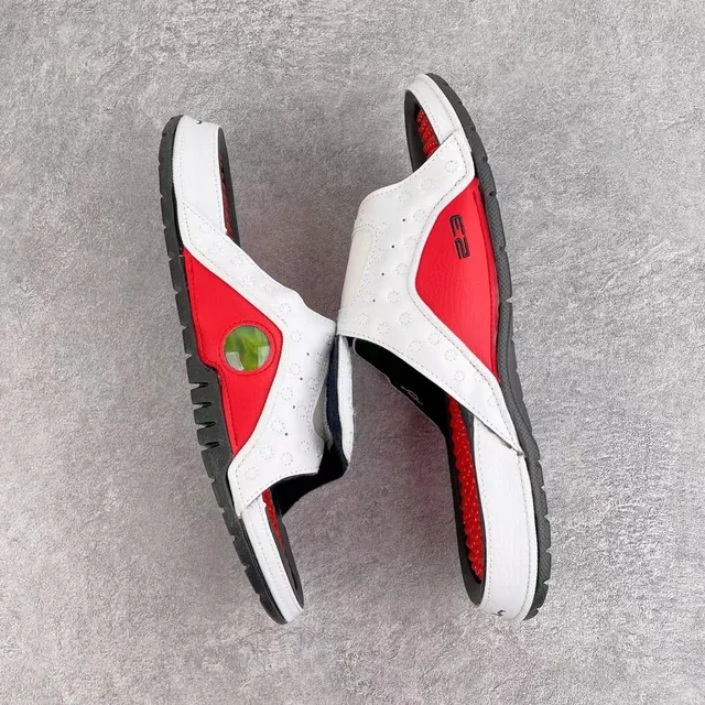 White Red Perforated Upper Triangular Midfoot Panel Casual Sandals 3