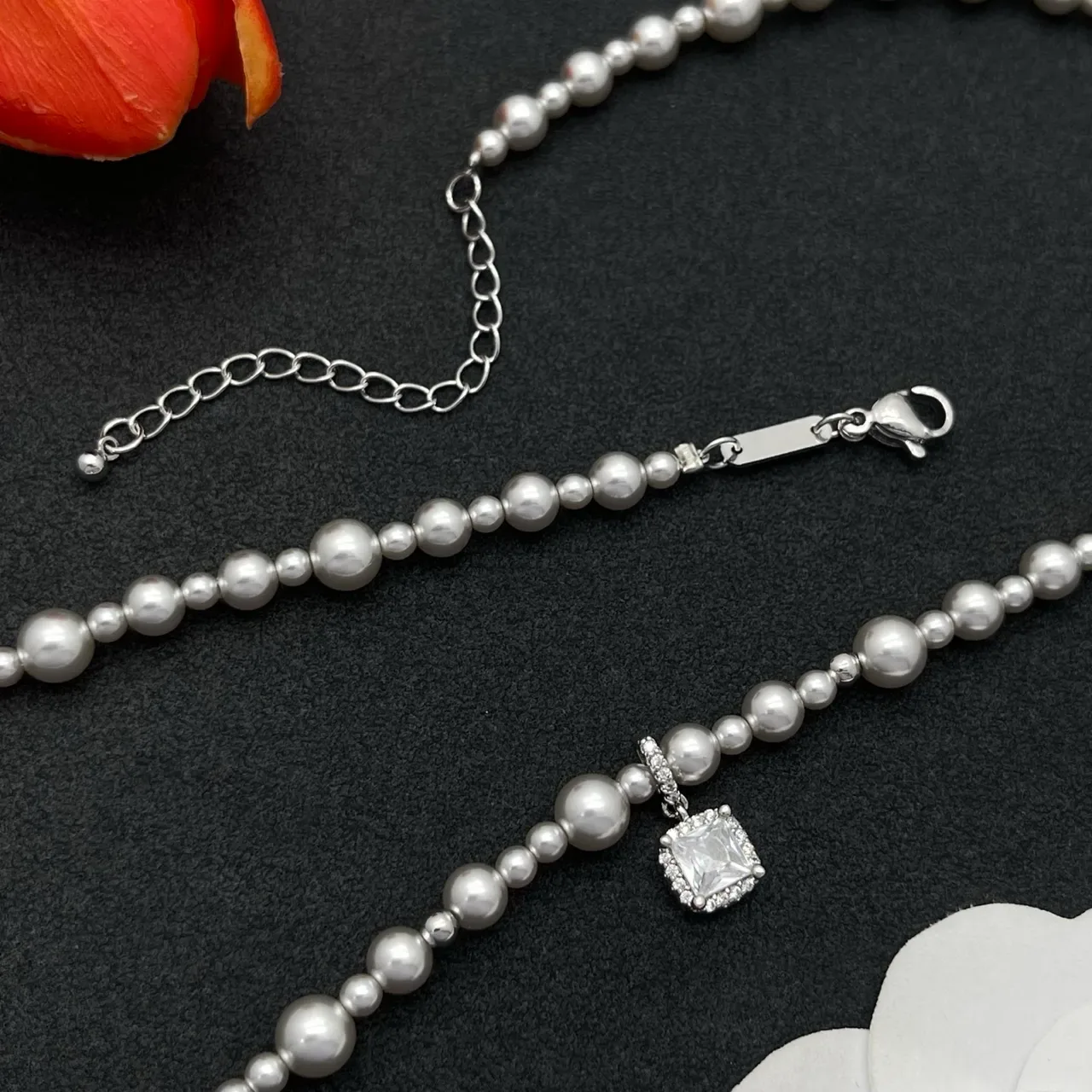 White Silver Pearl Strand Graduated Bead Sizing Necklace 3