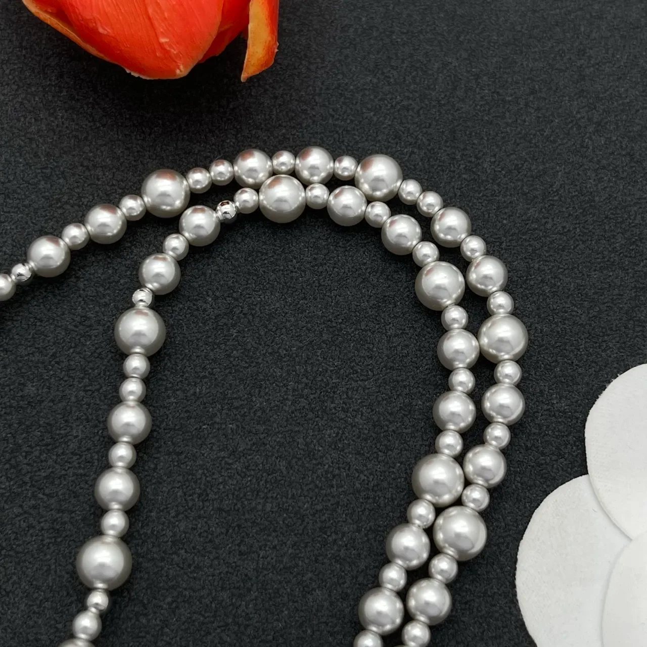 White Silver Pearl Strand Graduated Bead Sizing Necklace 4