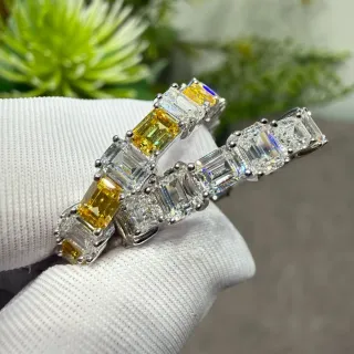 Yellow and Clear Emerald-Cut Channel-Set Multi-Stone Ring