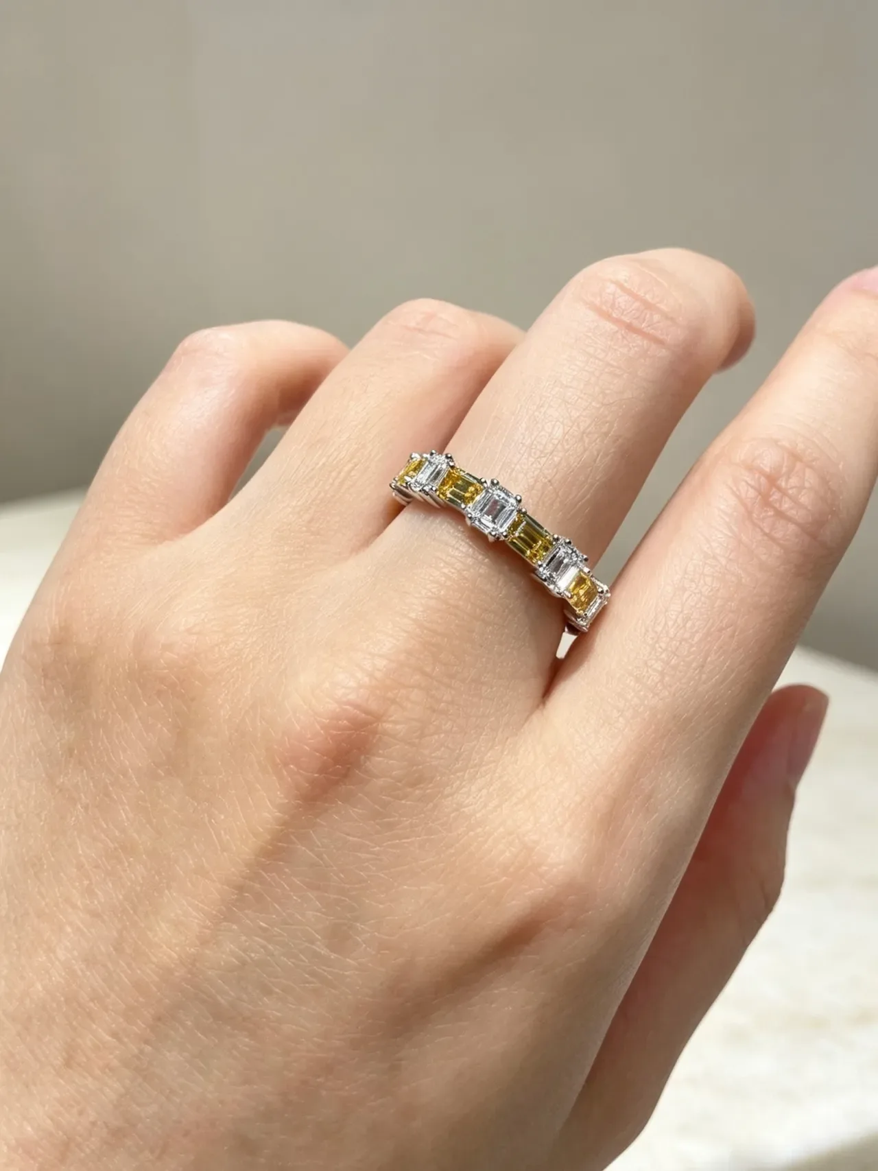 Yellow and Clear Emerald-Cut Channel-Set Multi-Stone Ring 2