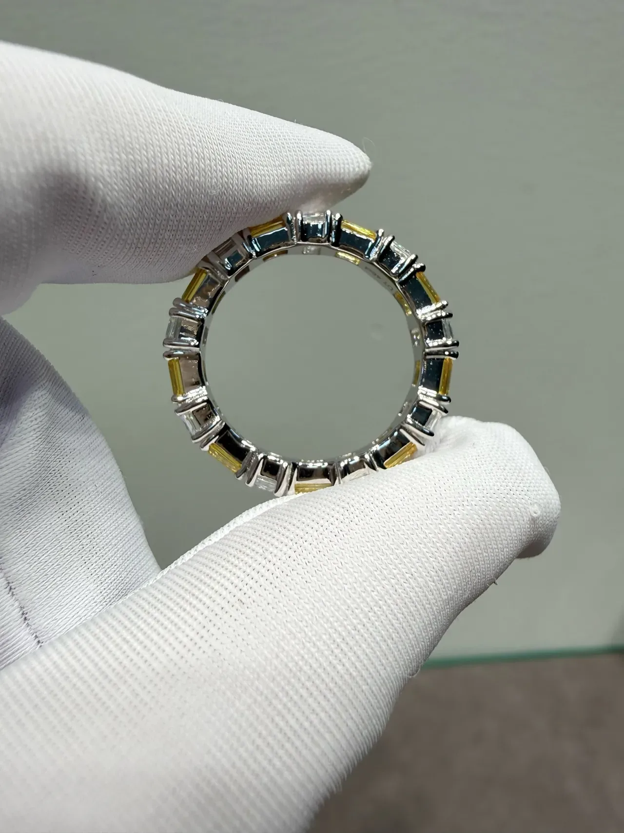 Yellow and Clear Emerald-Cut Channel-Set Multi-Stone Ring 6