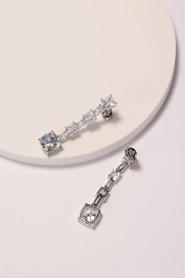 Yellow and Clear Gemstone Linear Drop Earrings 2