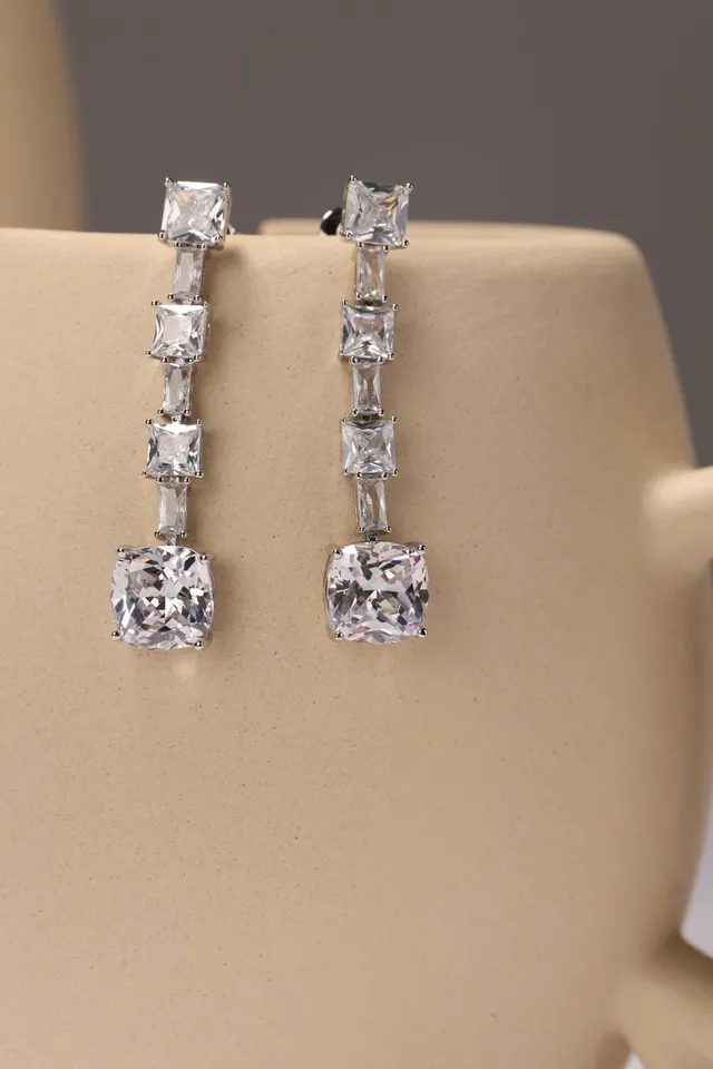 Yellow and Clear Gemstone Linear Drop Earrings 6