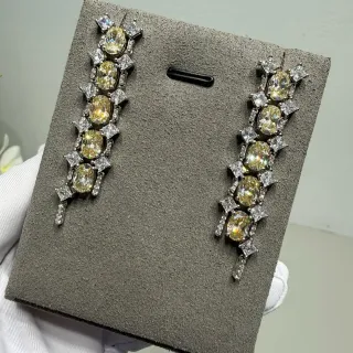 Yellow and Clear Stone Cascade Drop Earrings