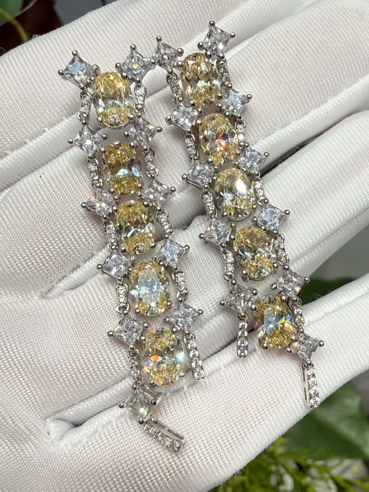 Yellow and Clear Stone Cascade Drop Earrings 3