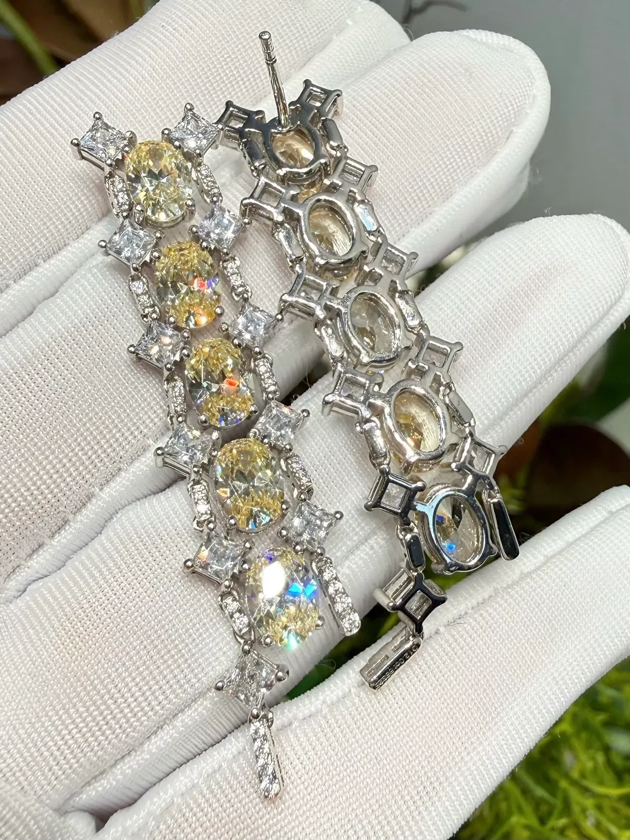 Yellow and Clear Stone Cascade Drop Earrings 4