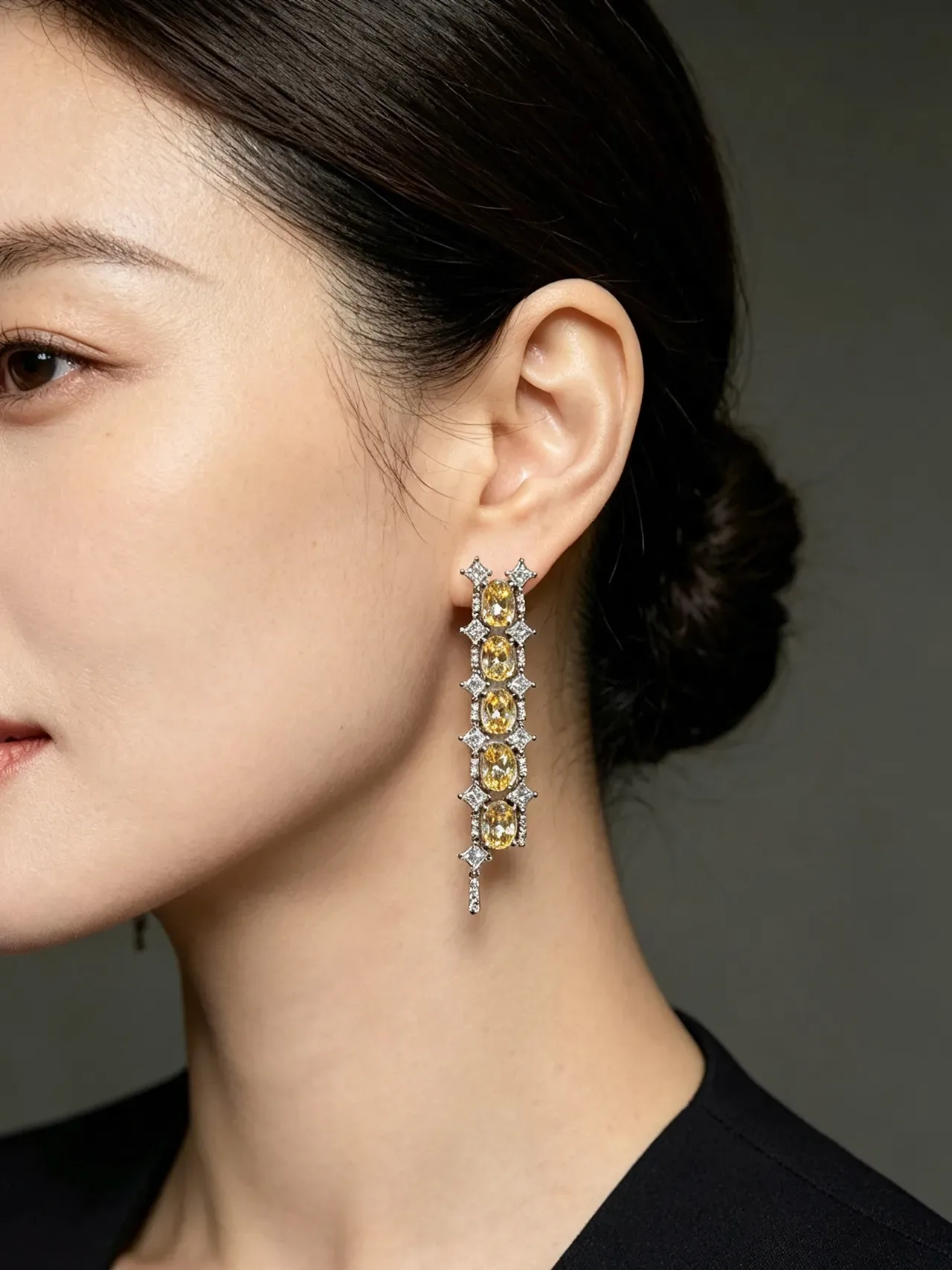 Yellow and Clear Stone Cascade Drop Earrings 8