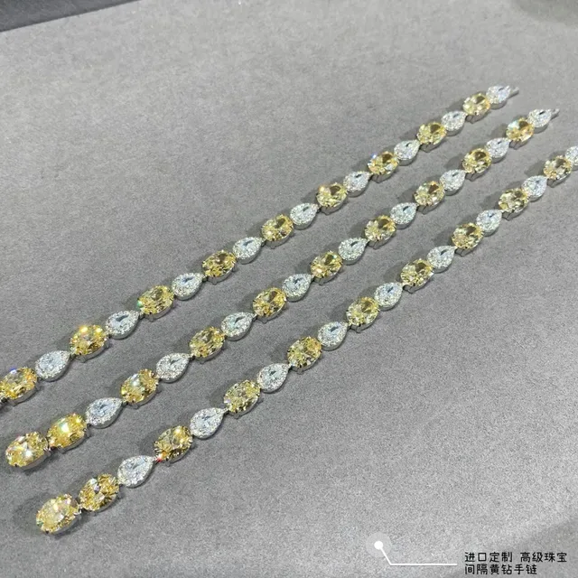 Yellow and Clear Teardrop Stone Linear Bracelet 2