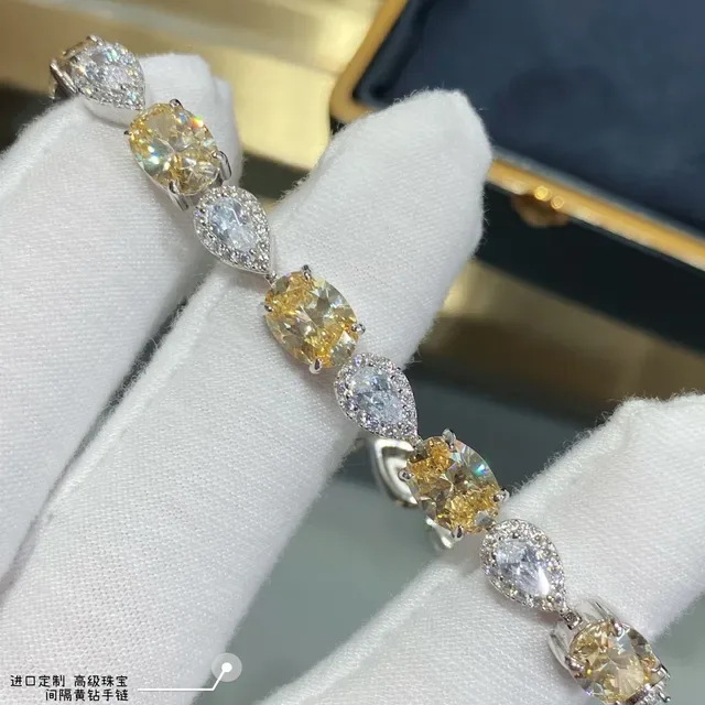 Yellow and Clear Teardrop Stone Linear Bracelet 4