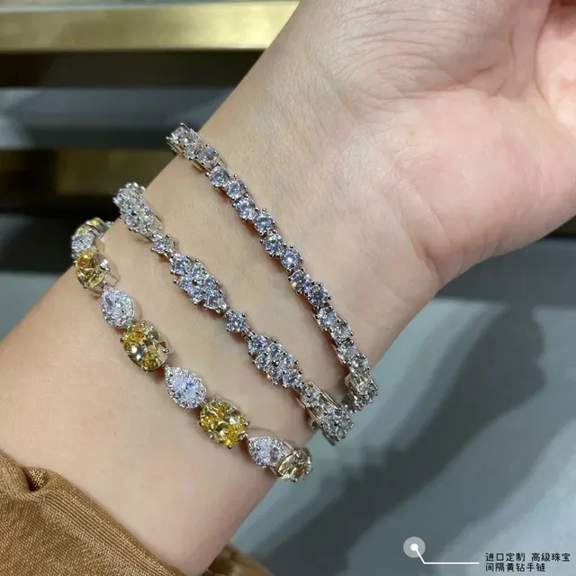 Yellow and Clear Teardrop Stone Linear Bracelet 8