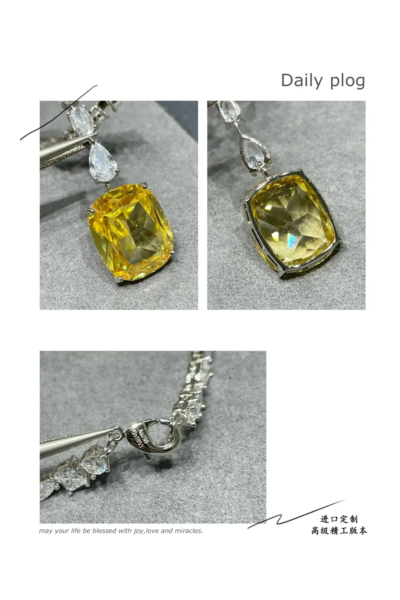 Yellow Cushion-Cut Gemstone Diamond-Accented Pendant Necklace 4
