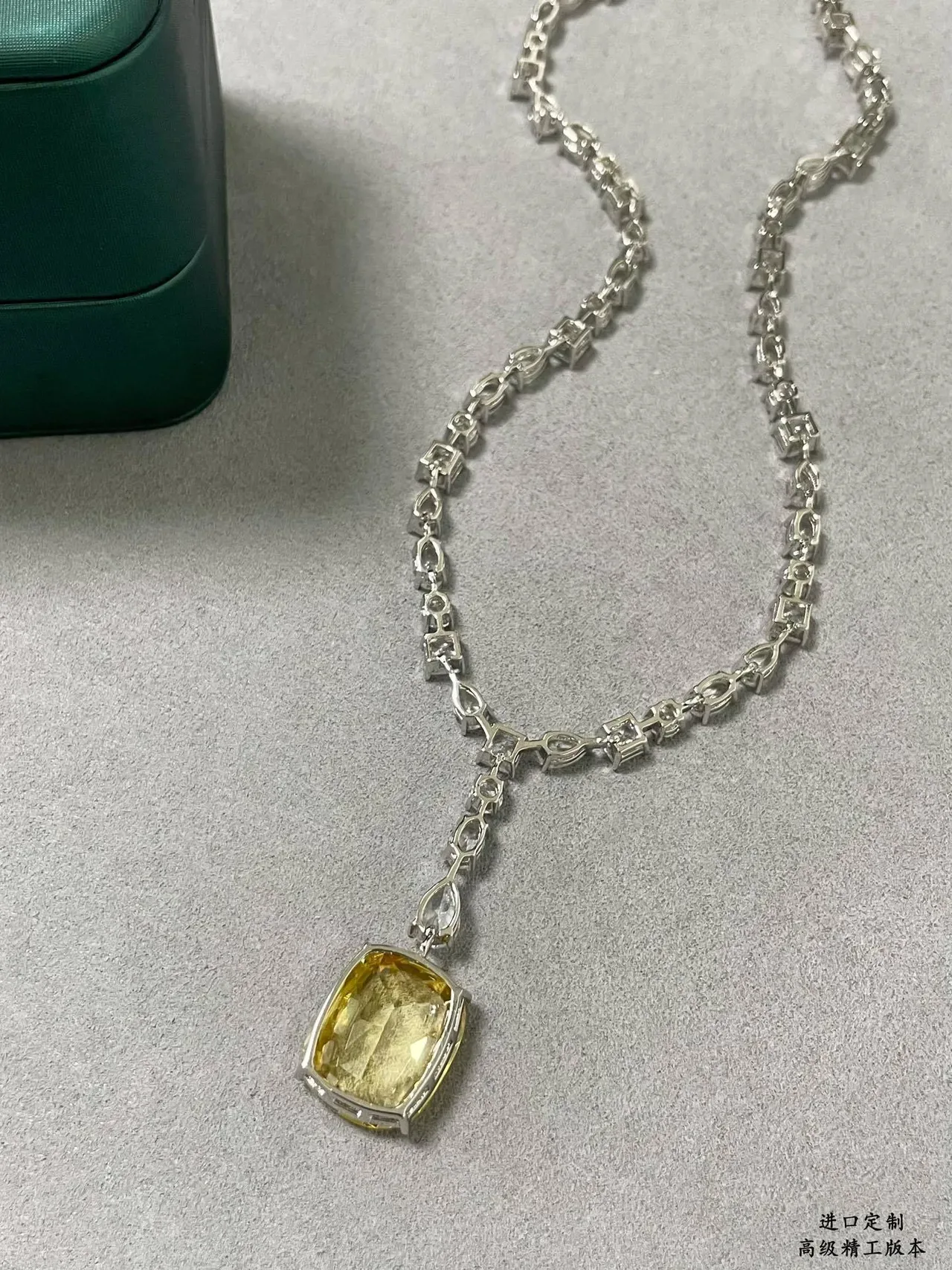 Yellow Cushion-Cut Gemstone Diamond-Accented Pendant Necklace 5