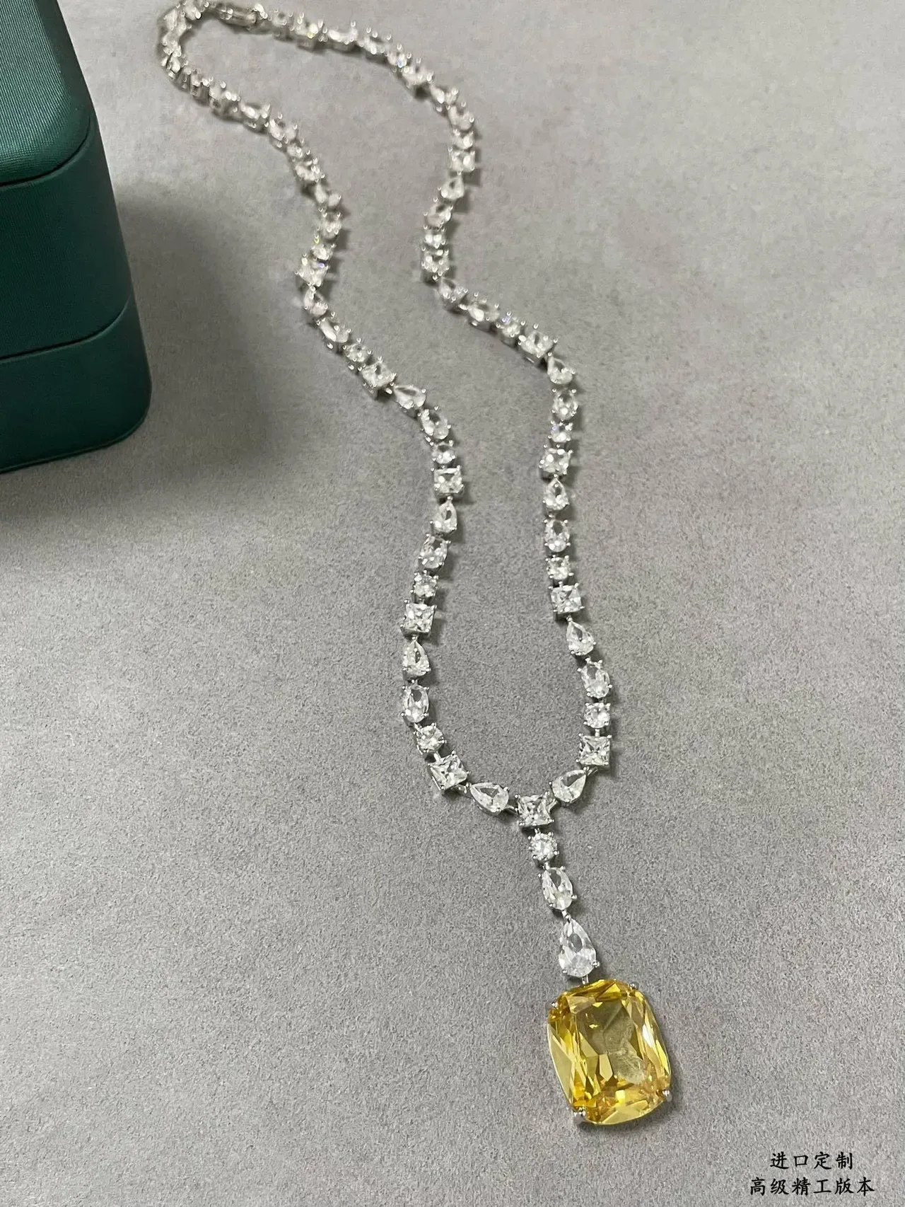 Yellow Cushion-Cut Gemstone Diamond-Accented Pendant Necklace 6