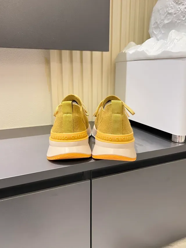 Yellow Gold Knit Upper Metallic Toe Cap Sneakers 2