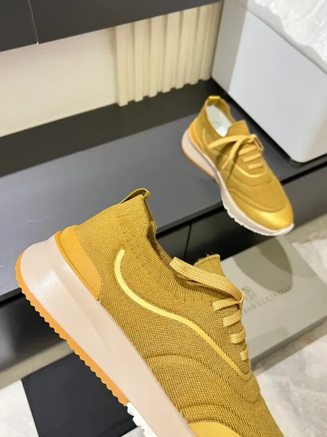 Yellow Gold Knit Upper Metallic Toe Cap Sneakers 3