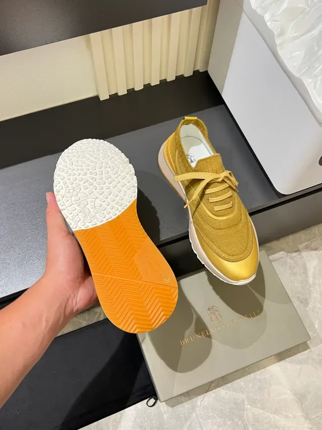 Yellow Gold Knit Upper Metallic Toe Cap Sneakers 4