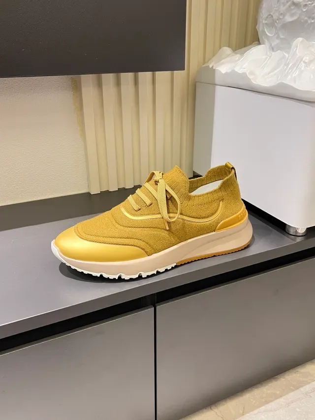Yellow Gold Knit Upper Metallic Toe Cap Sneakers 5