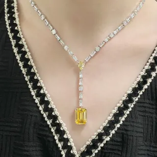黄色银 V-Chain Emerald-Cut 吊坠项链