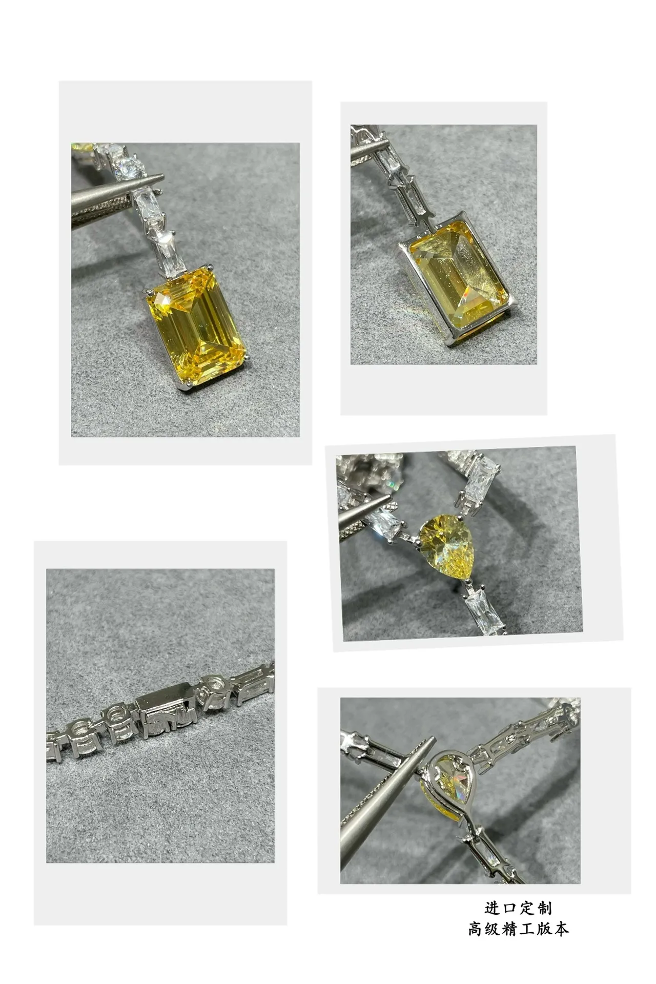 Yellow Silver V-Chain Emerald-Cut Pendant Necklace 2