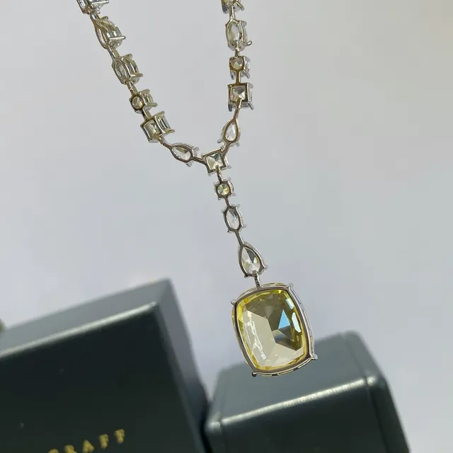 Yellow Silver Y-Shaped Pendant Cushion-Cut Center Stone Necklace 4