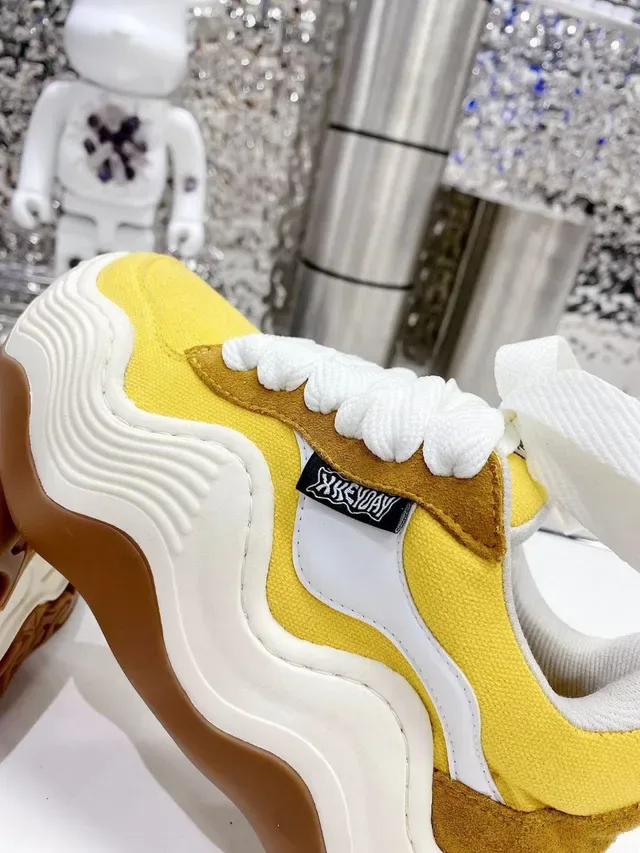 Yellow White Wavy Sole Layered Upper Chunky Sneakers 3