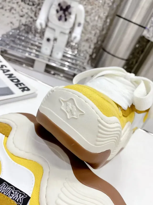 Yellow White Wavy Sole Layered Upper Chunky Sneakers 4