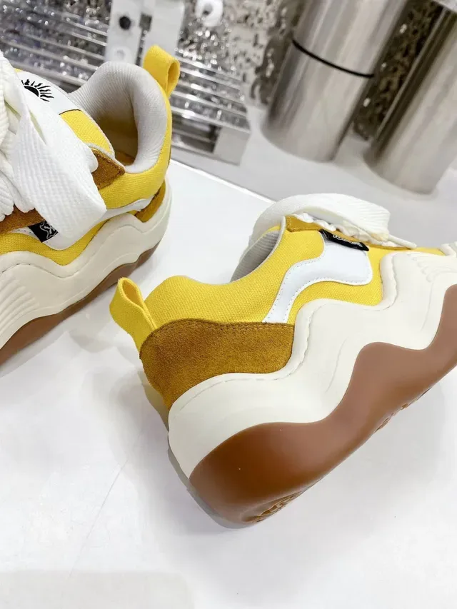 Yellow White Wavy Sole Layered Upper Chunky Sneakers 5