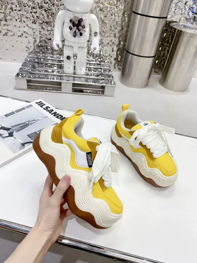 Yellow White Wavy Sole Layered Upper Chunky Sneakers 6
