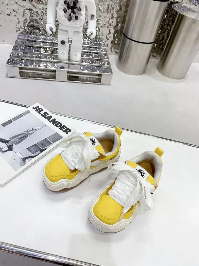 Yellow White Wavy Sole Layered Upper Chunky Sneakers 7