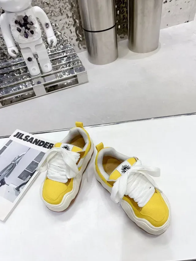 Yellow White Wavy Sole Layered Upper Chunky Sneakers 8