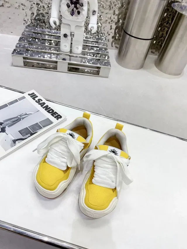 Yellow White Wavy Sole Layered Upper Chunky Sneakers 9