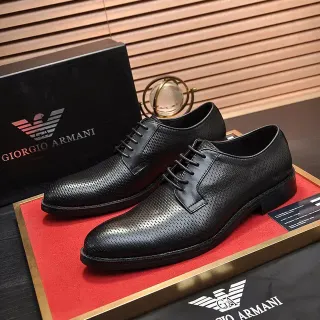 Giorgio Armani Black Perforated Texture Cap Toe Oxford Shoes