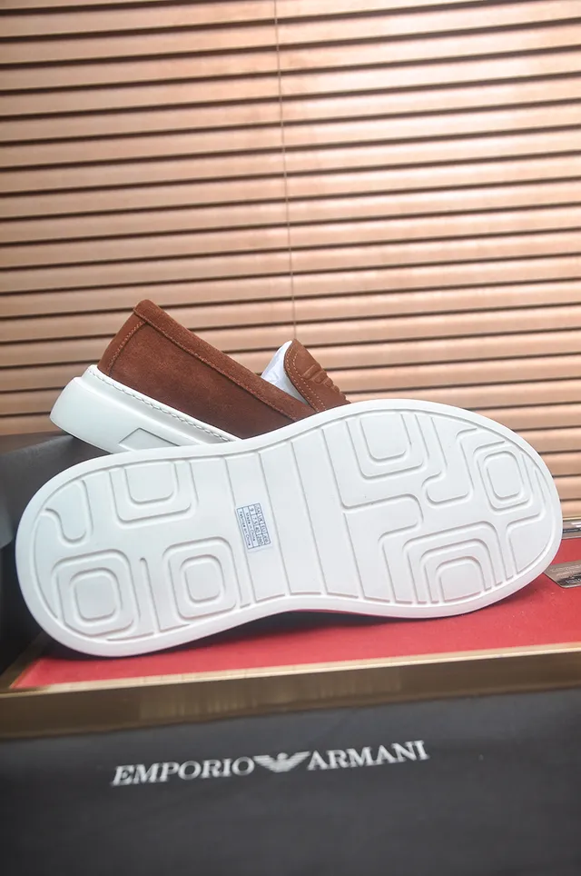 Giorgio Armani Brown White Suede Upper Embossed Eagle Motif Loafer 3