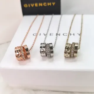 Givenchy Gold Silver Stacked Ring Pendant Horseshoe Motif Necklace