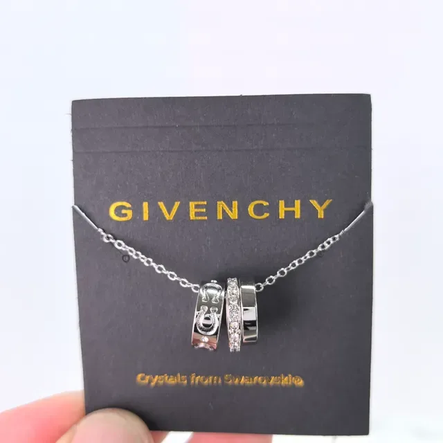 Givenchy Gold Silver Stacked Ring Pendant Horseshoe Motif Necklace 5