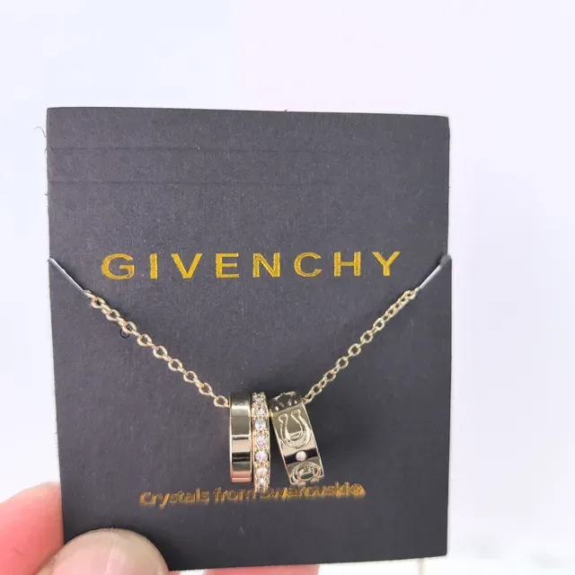 Givenchy Gold Silver Stacked Ring Pendant Horseshoe Motif Necklace 6