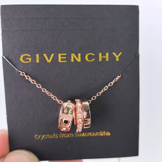 Givenchy Gold Silver Stacked Ring Pendant Horseshoe Motif Necklace 7