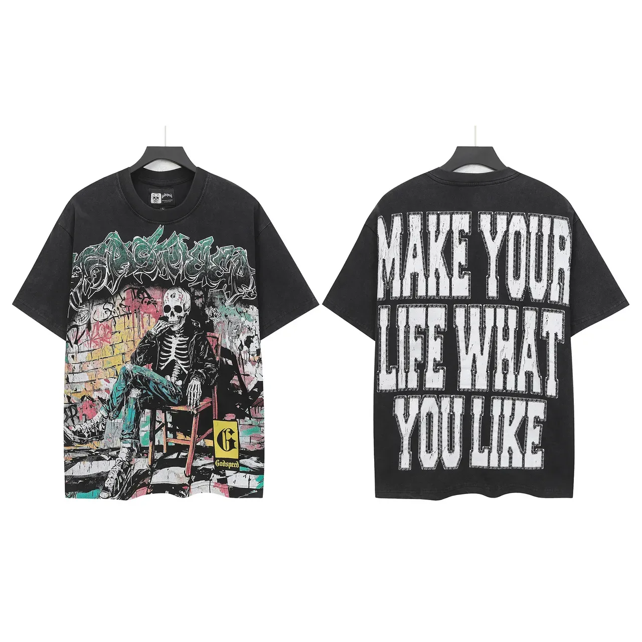 Godspeed Black Multicolor Oversized Fit Graphic Front Print T-Shirt 1