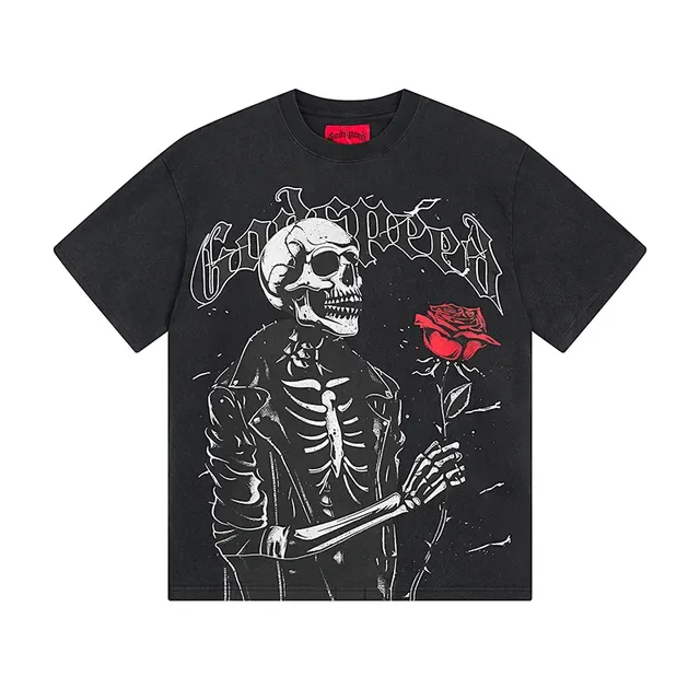 Godspeed Black Red Graphic Print Skeleton Motif T-Shirt 2