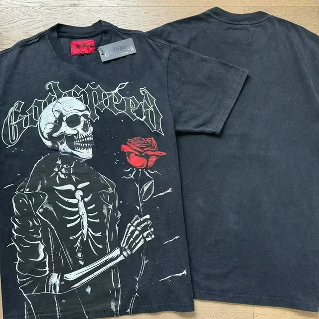 Godspeed Black Red Graphic Print Skeleton Motif T-Shirt 4