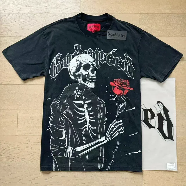 Godspeed Black Red Graphic Print Skeleton Motif T-Shirt 6