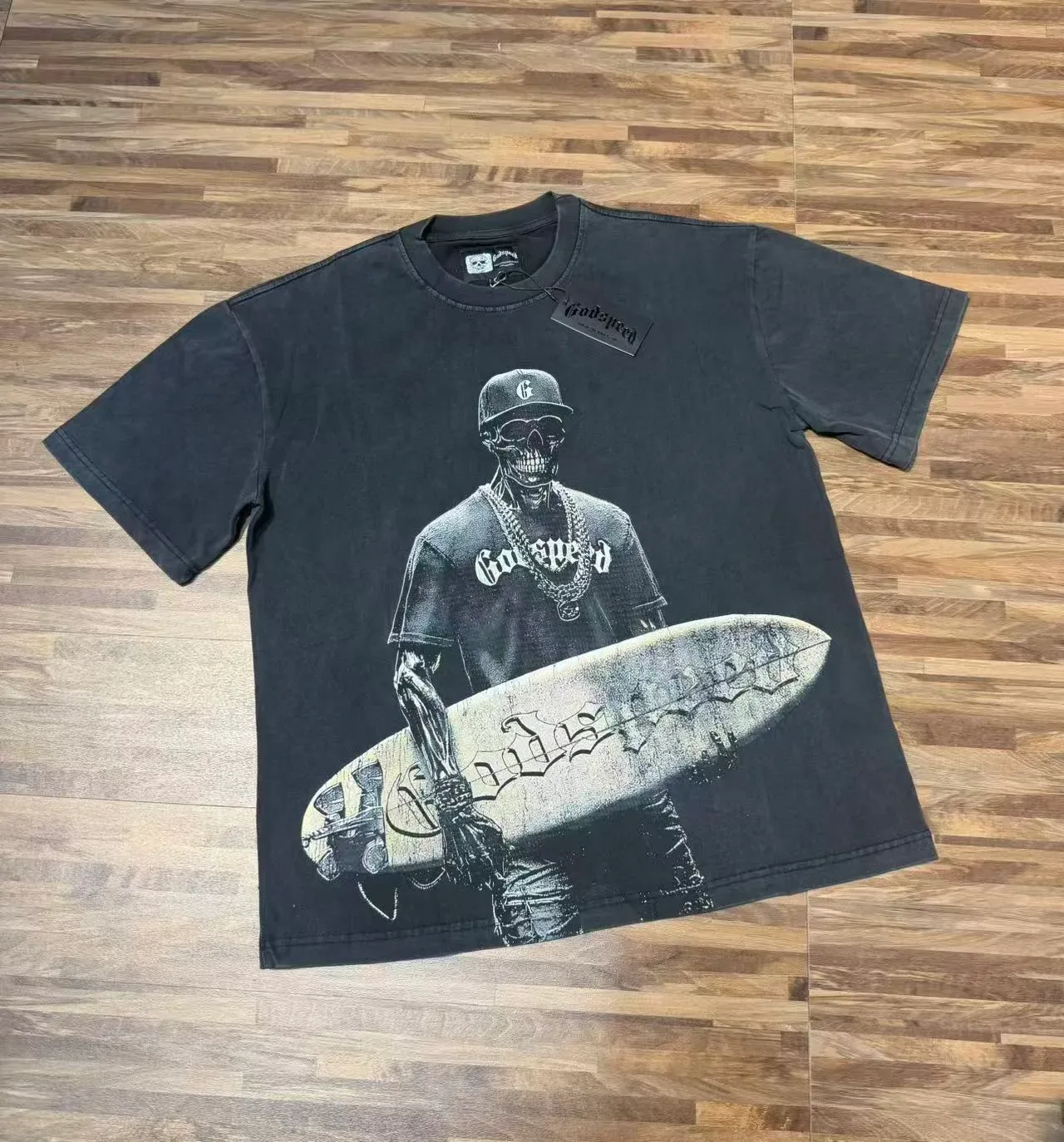 Godspeed Skeleton Surfer Graphic Washed Black T-Shirt 2